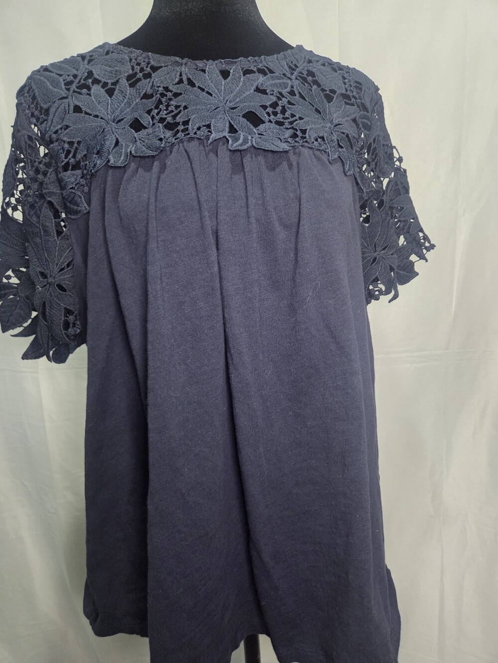 Tommy Hilfiger Navy Lace Yoke Tunic Top